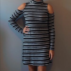 Black stripped open shoulder dress